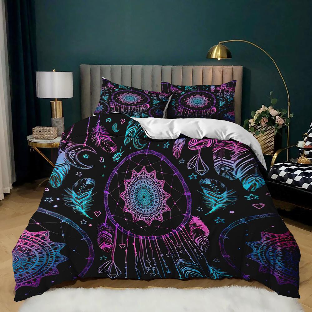 Sada povlečení lapač snů pro děti Sada povlečení z polyesteru 3D tisk Barevný vzor peříčka Bohémský styl King Queen Size