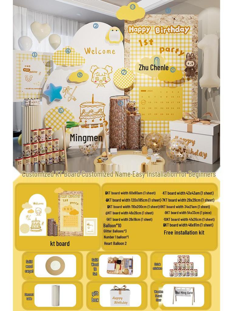 Korean Birthday Decor for 1-Year-Olds - Baby Banquet Atmosphere KT Board for Boys & Girls