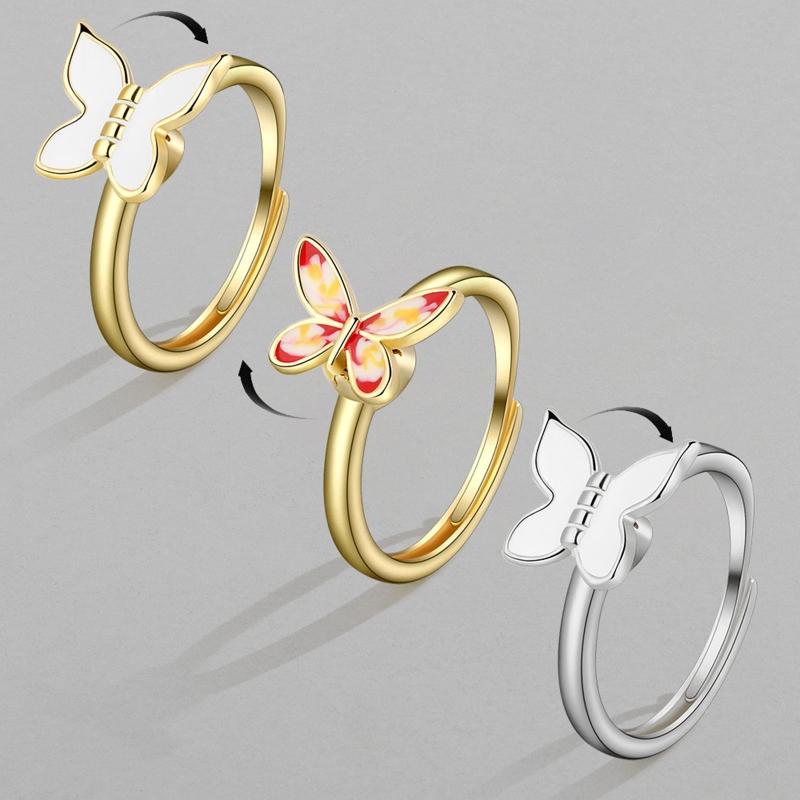 Fidget Spinner Rings for Women for Butterfly Rotating Spinning Anxiety Ring Adjustable Open Ring for Women Girlfriend Gi