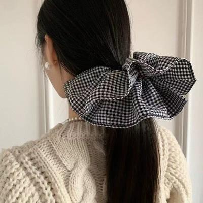 Double Layer Checkered Hair Clip Bow Oversized Hair Scrunchies Women Hair Ropes  Hair Rubber Bands