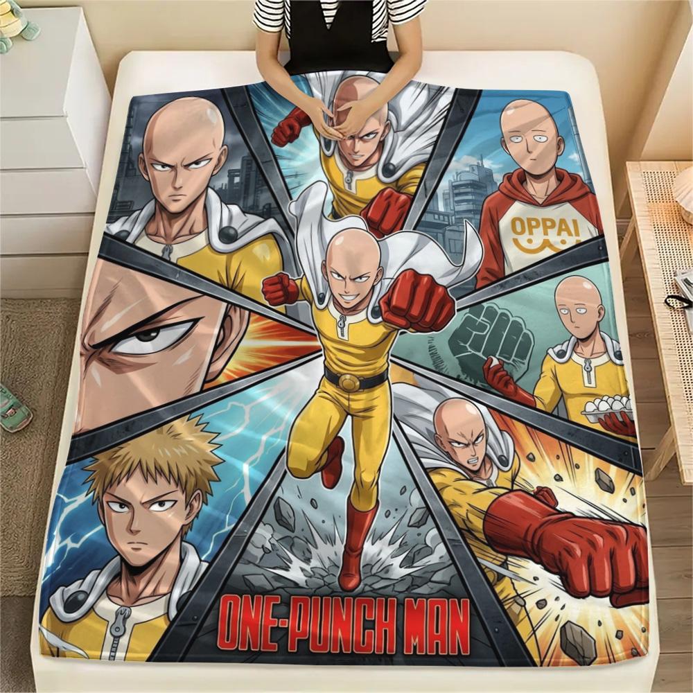 1PC Onepunch Man Patterned Flannel Blanket Suitable For All Seasons For Home Decor Warmth And Comfort Gifts Holiday Present