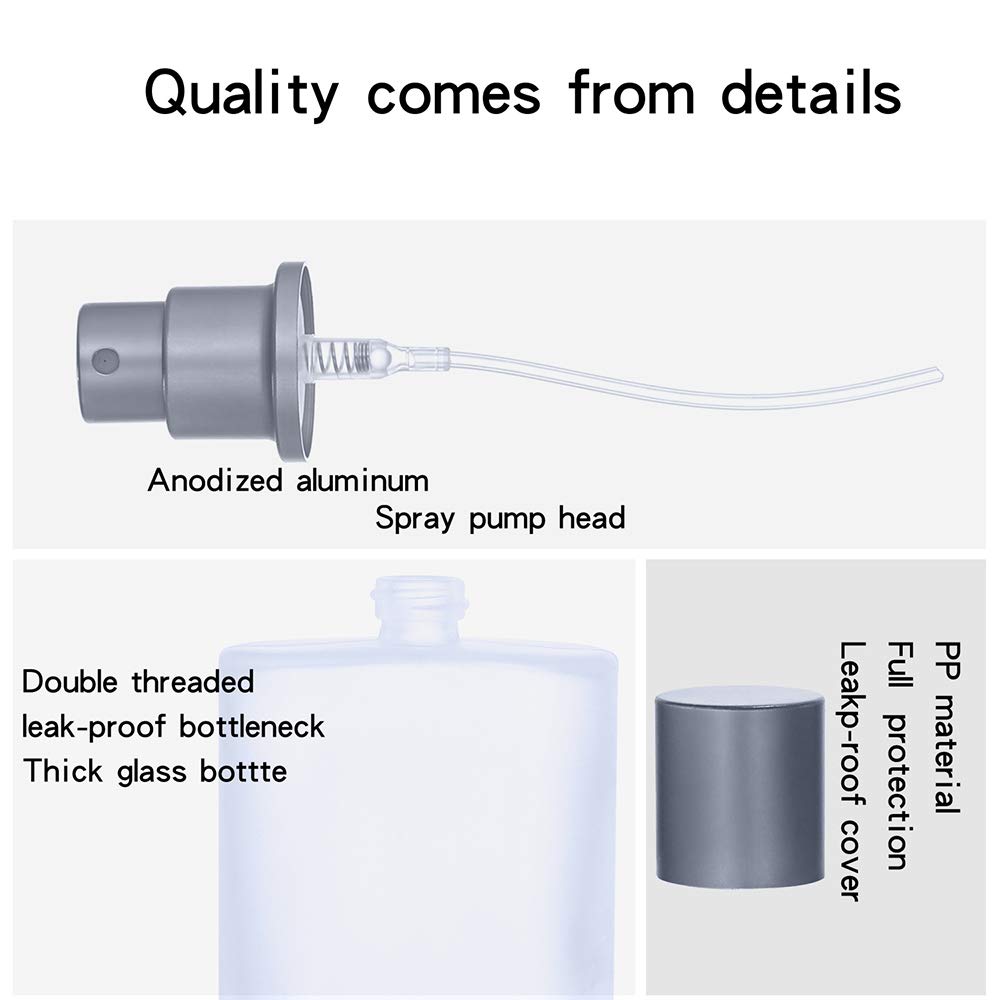 2pz+4 Accessori 50ml/1.69 Oz Flacone Spray Vuoto in Vetro Satinato Atomizzatore per Profumo con 4 Erogatori per Profumo