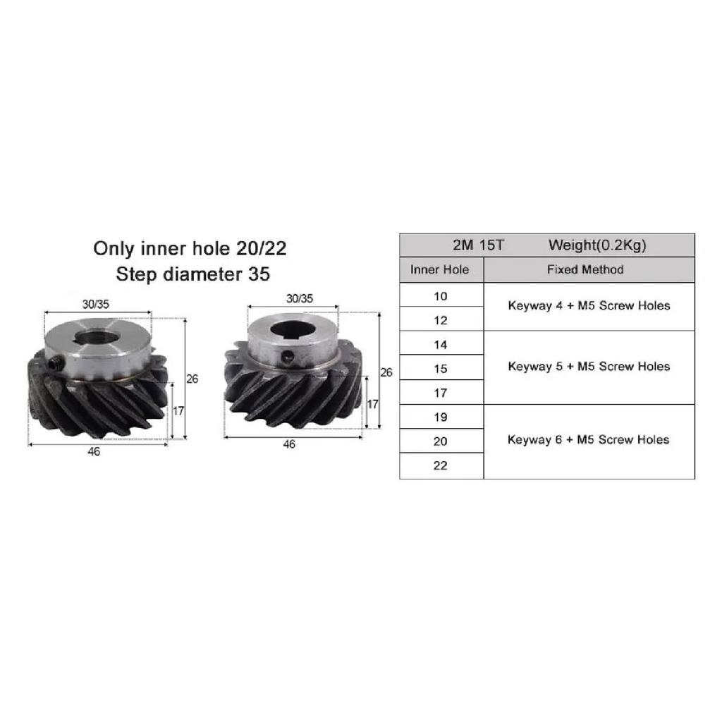 2M 3M 10T-30T High Torque 45° L/R Rotation Helical Gears Interlocking Machined Bore 180° Drive for Industrial Machinery