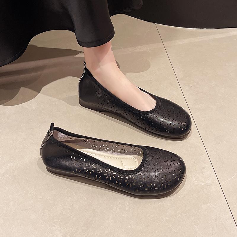 

Классические балетки для женщин Летние повседневные кожаные слипоны с круглым носком Модная обувь для женщин Однотонные балетки на платформе Большие размеры 43 чёрный