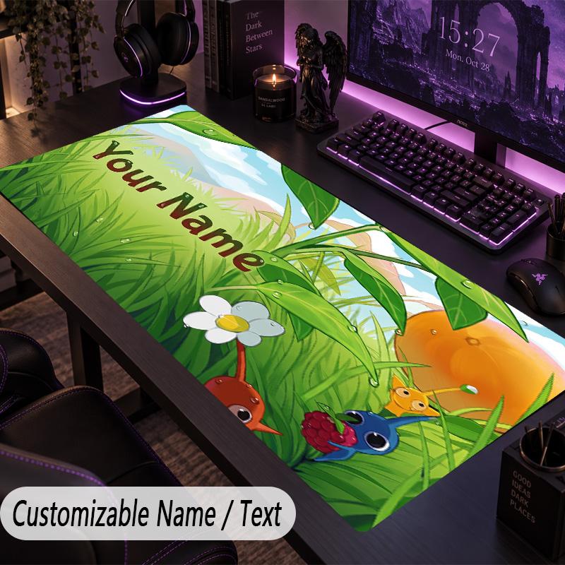 Custom Text Big Mousepad, Extended Desk Pad For Laptop Work GamePikmin
