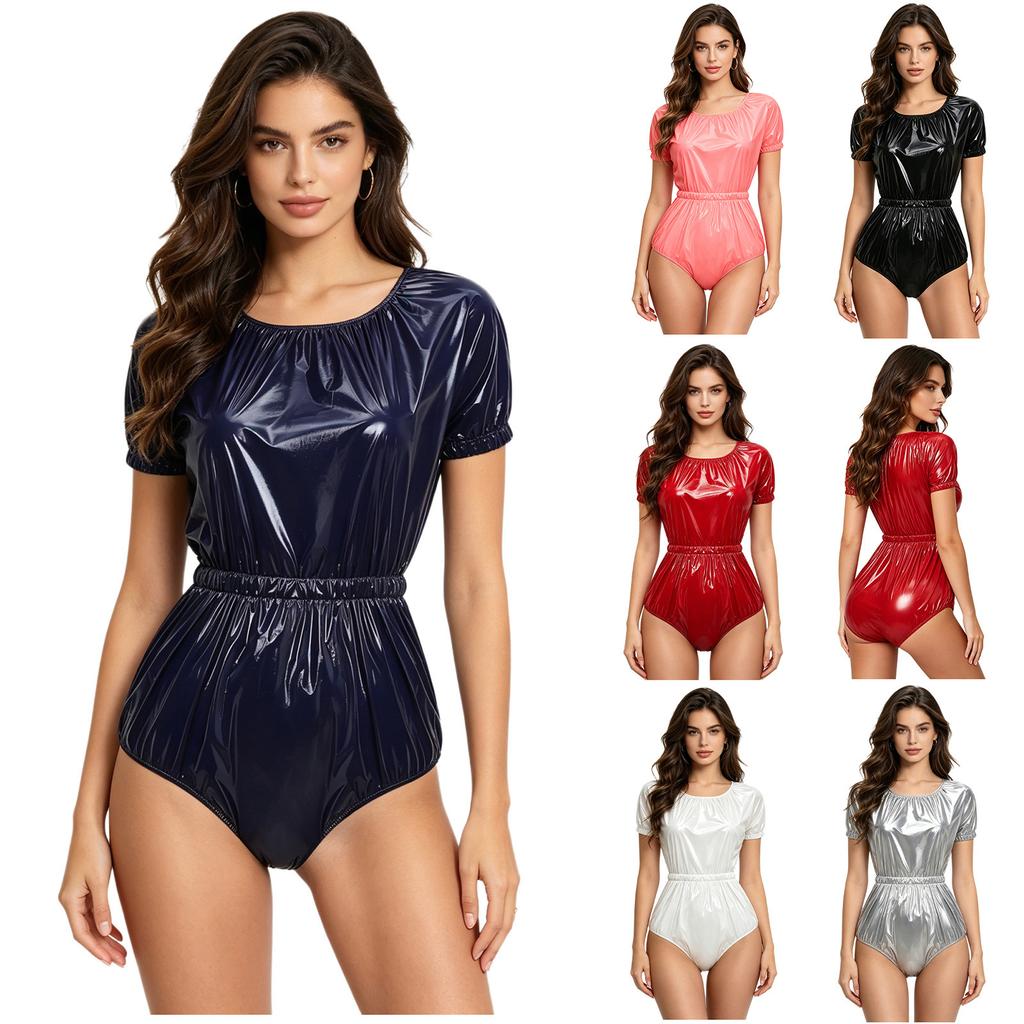 S-3XL Dames Lekvrij Eendelig Bodysuit Waterdichte Luierbroekje Korte Mouw Knopen in het Kruis Elastische Taille voor Zwemmen Adaptieve Kleding