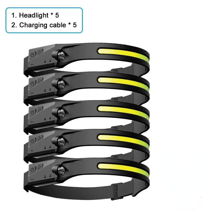 KDULIT 1~20Pack LED Sensor Headlamp Built-in Battery USB Rechargeable Waterproof Head Torch Outdoor Camping Fishing Headlight