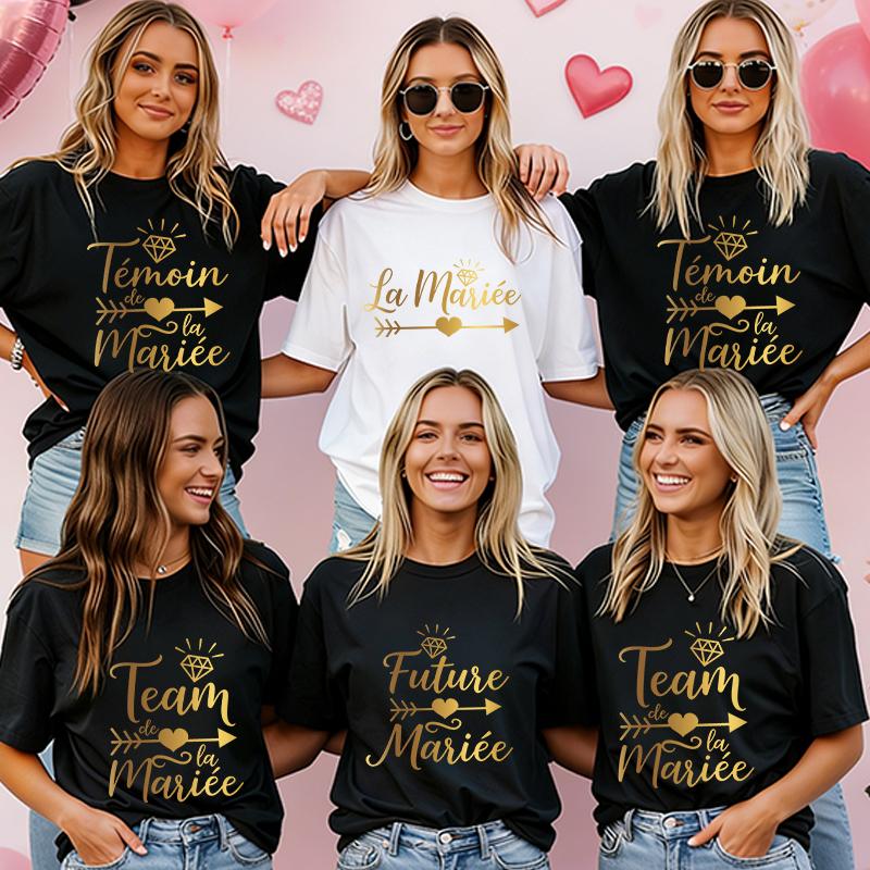 French Bachelorette EVJF Party T-Shirts Future Bride Team Gold Foil Print Women Clothing Short Sleeve Tees for Bridal Shower