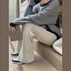 Women's Fashionable Casual Draping Knitted Wide-Leg Pants Elastic Waist Embossed Wool Mopping Trousers