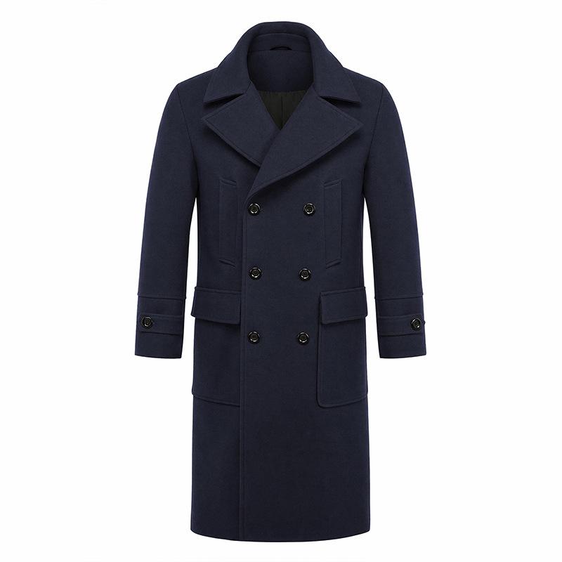 Men's Double-Breasted Trench Coat Notched Lapel Button Down Knee-Length Business Casual Long Jacket Overcoat for Men Fall Winter Coat With Pockets