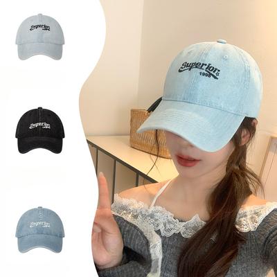 Washed Denim Black Baseball Cap Women's High Quality Baseball Cap Korean Style Trendy Face Slimming Sun Protection Baseball Cap Men