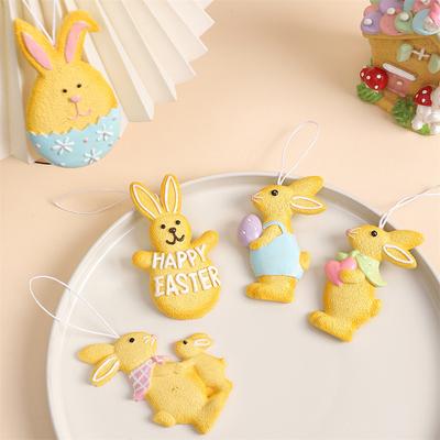 Pendentif Suspendu Lapin de Pâques 2025 Résine Œuf de Pain d'Épice Ornement Lapin Figurine à Suspendre à l'Arbre Cadeaux pour Enfants Décorations de Fête à la Maison