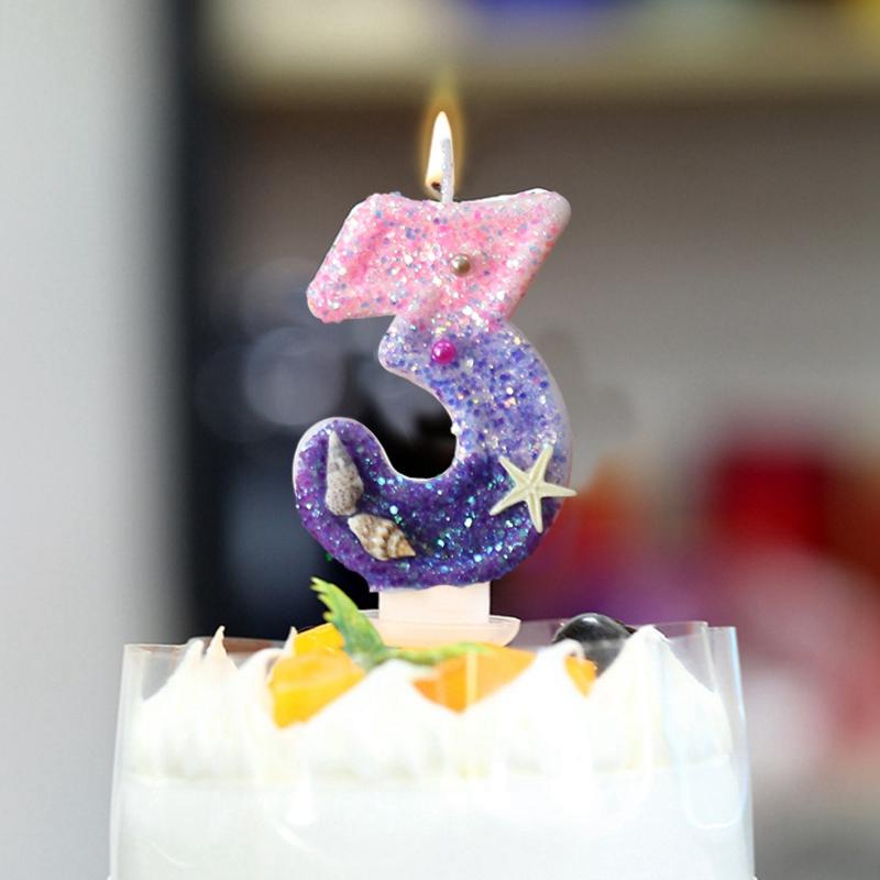 Svíčka růžová fialová narozeninové svíčky kreativní narozeninová svíčka dekorace na dort topper oceán hvězdice babyshow třpytivá ozdoba