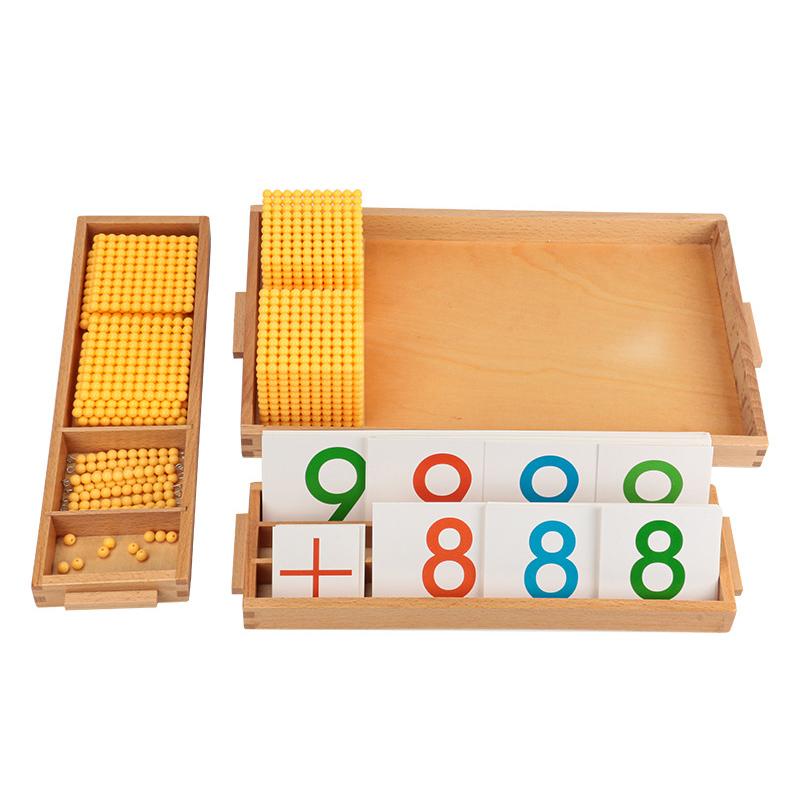 Montessori Decimal Arithmetic Toys Family Edition Set Bank Game Golden Beaded Digital Card Tray Preschool Kids Math Learning Toy