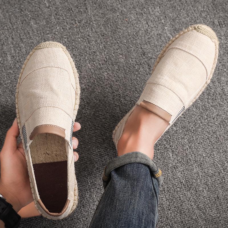 Fashion Hemp Rope Loafers Shoes Men Summer Casual Shoes Soft Slip-On Flats Anti-Slip Canvas Shoes Breathable Walking Male Shoes