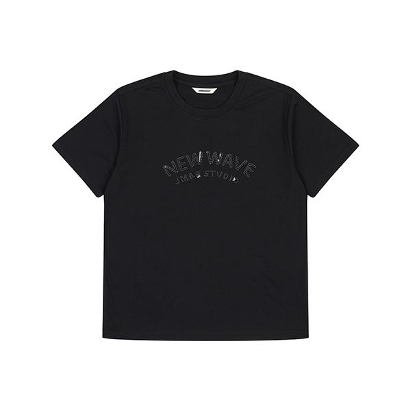 Jambangi Women S Sequin Embroidered Crop Short Sleeve T-Shirt Black/Free