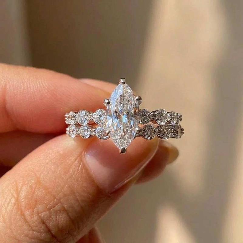 925 Silver New Fashion Design Marquise Cubic Zirconia Set Rings for Women Modern Trend Bridal Wedding Sparkling Jewelry
