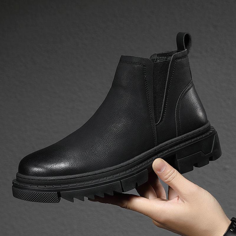 Cross-border Men's Leather Chelsea Boots 2026 Autumn Winter Warm Casual Business Shoes Men Thick Sole Ankle Boots with Platform