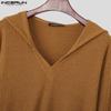 INCERUN Autumn Men Lapel V Neck Long Sleeve Texture Ribbed Knitted Casual Pullover Tops