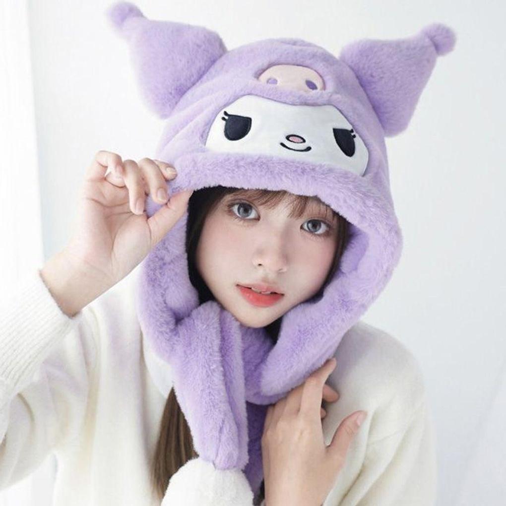 Winter cold protection face hat Kuromi Purple 1P thermal fur hat