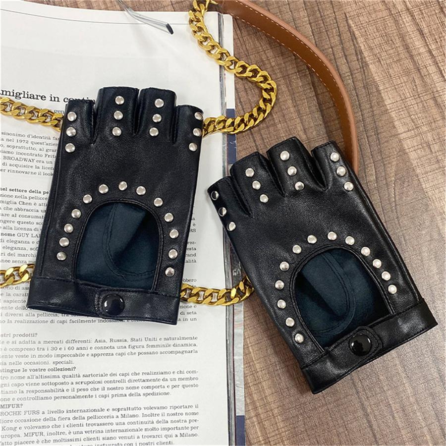 Black Studded Fingerless Gloves for Men Women