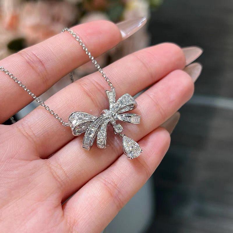 Ожерелье-капля с бантом нишевое, высококачественное, с небольшим бриллиантовым кулоном, сладкое, цепочка на ключицу