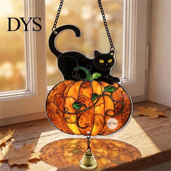 Halloween Window Decor 2D Acrylic Decoration with Chain, Bell, Stained Glass Ghost Bat Festive Wall Hanging Pumpkin Suncatcher Decor, Ornament