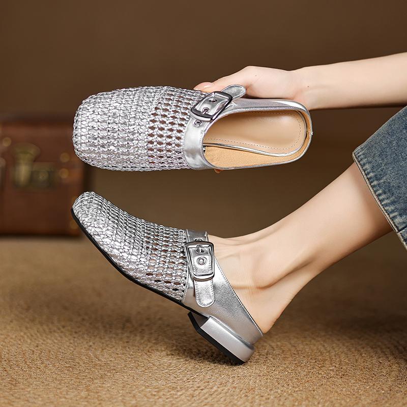 Fashion 2025 New Summer Slippers Cover Toe Fashion Hollow Out Sandals Women Shoes Zapatos De Mujer Ladies Shoes Mesh Mules Sliver Shoes