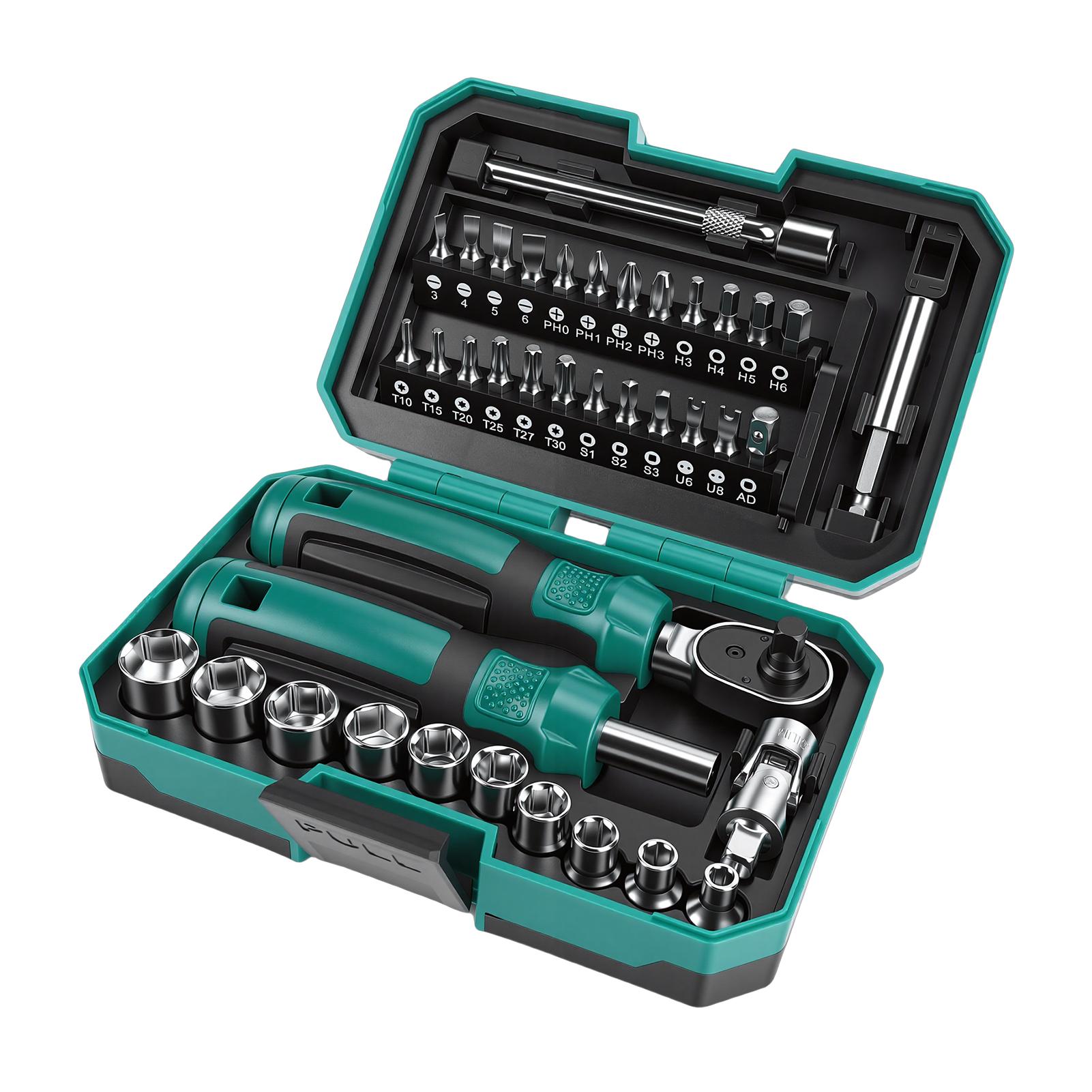 

Ratchet Wrench and Screwdriver Set 10 Sockets 24 Bits 2 Extension Bars 1 4 Inch Universal Joint Wrench and Screwdriver