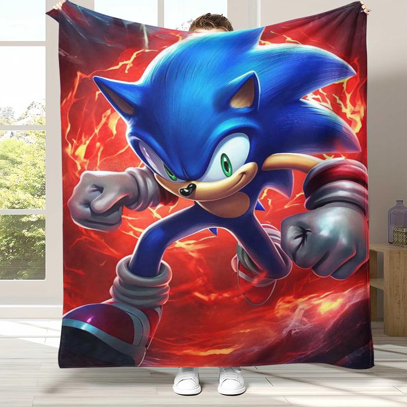Retro S-Sonic Cartoon Game Flannel Blanket,Ultra Soft Warm Plush Throw for Home Bedroom Bed Sofa Cover Camping Picnic Gift