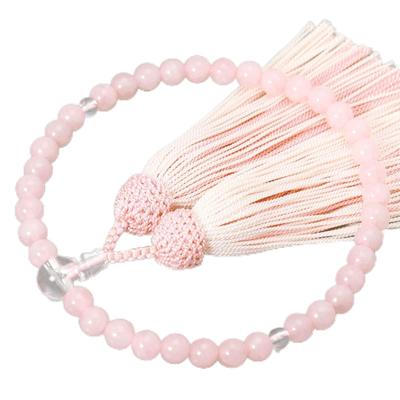 Buddhistische Gebetsperlen für Frauen, Kyoto-Stil, Rosenquarz-Perlen, Kristall, Seidenquaste, Bunte Quaste, Geeignet für Alle Konfessionen, Informelle Beerdigungen,