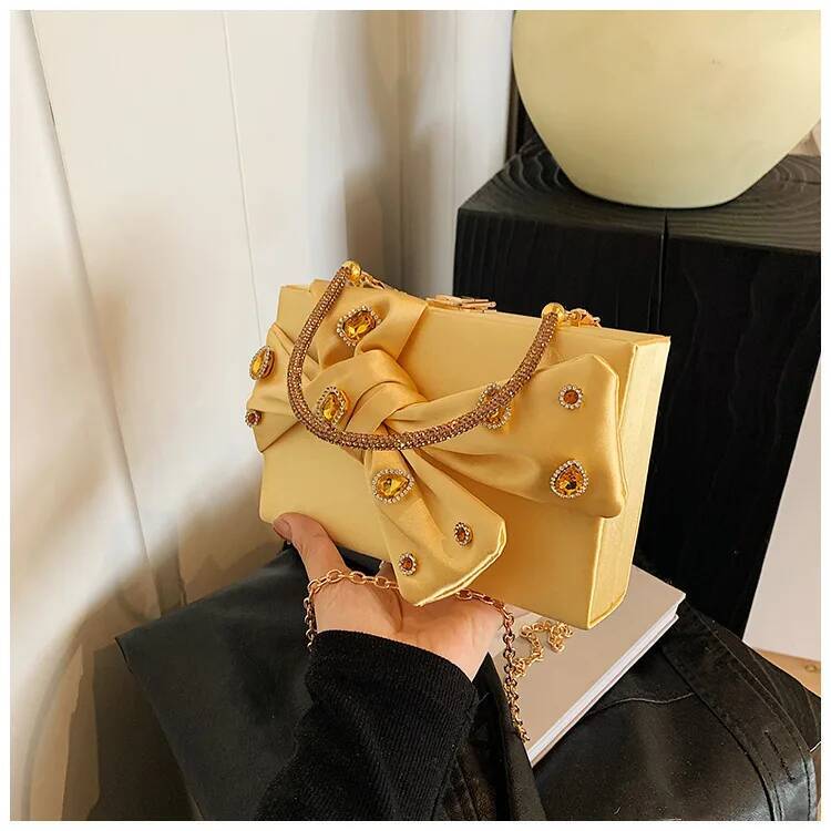 Exquisite Bow Tie Top Handle Party Box Clutch Fashion Purses And Handbags For Women Designer Evening Bag Chain Shoulder Bag