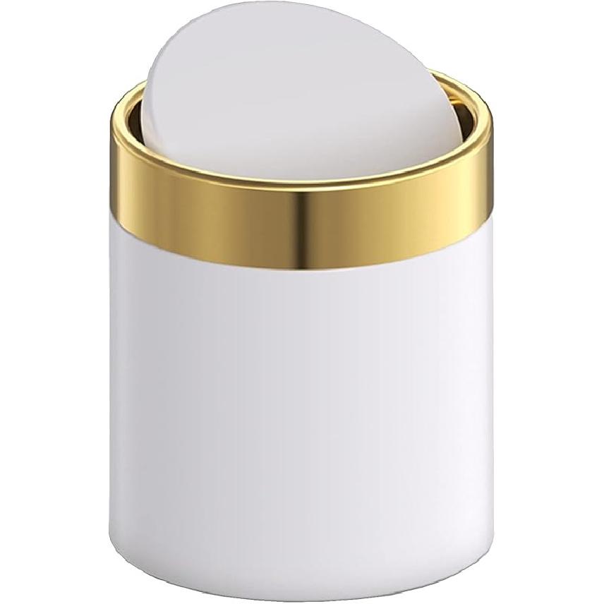 Mini Trash Can with Lid, Metal Small Tiny Mini Trash Bin Can, Mini Countertop Trash Cans for Desk Car Office Kitchen, Swing Top Trash Bin 1.5 L/0.40 белый