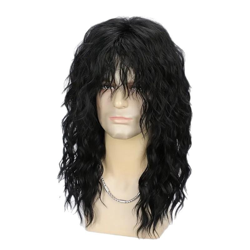 

Синтетический парик натурального черного цвета, длинные вьющиеся волосы для мужчин, для ежедневного использования с челкой, подарок для онкобольного, наряды, парик для костюмированной вечеринки чёрный