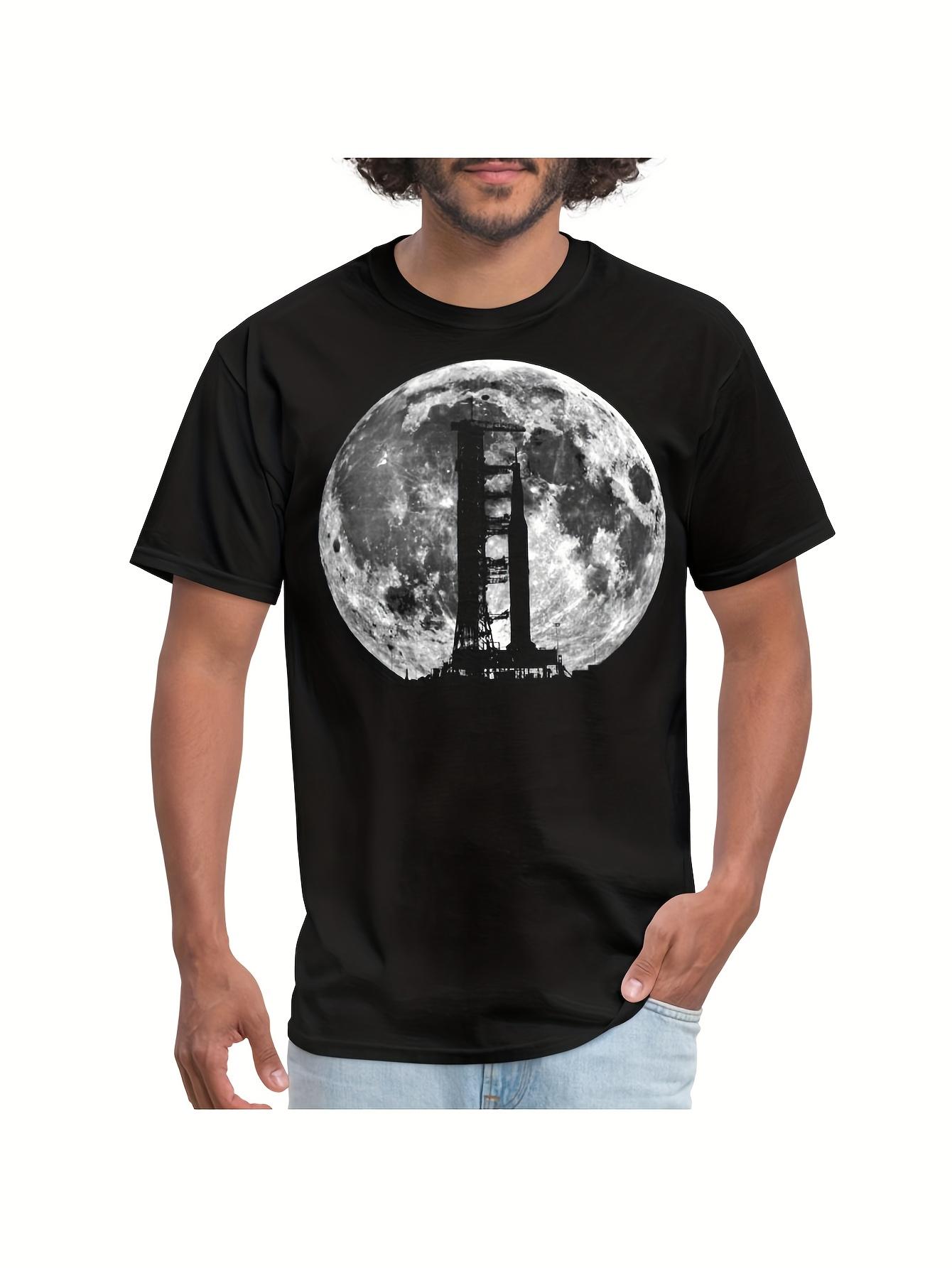 

Men S Black T-Shirt Featuring a Graphic of The for Saturn V Rocket S Moon Landing - White Print Design for Space Exploration XXXL