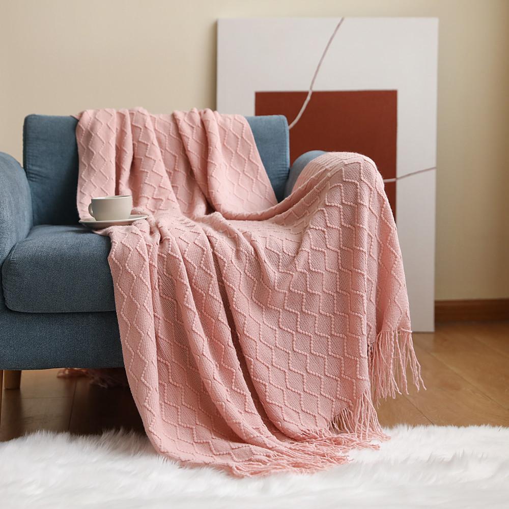 INS Rhombus Thickened Fleece Throw Blanket Knitted Small Sofa Cover Blanket Air Conditioning Bed Nap Blanket Super Soft Hitching Blanket