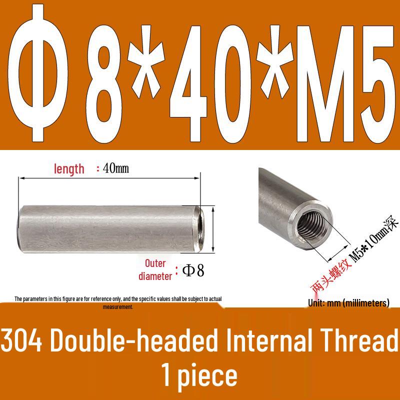Stainless Steel 304 Double-Ended Threaded Cylindrical Guide Pin with Dual-End Holes