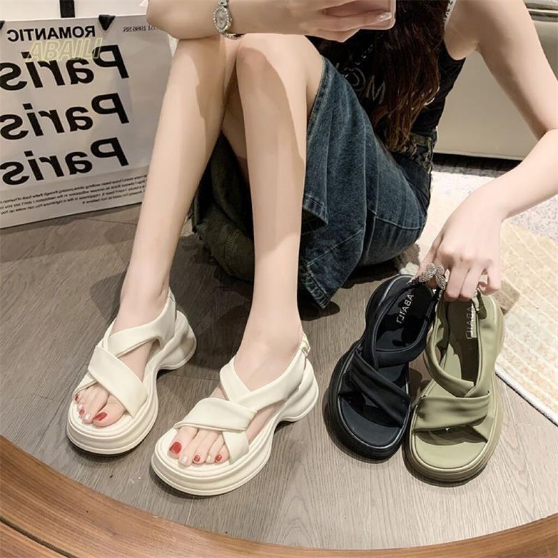Soft Leather Sandals Women's 2025 Summer New Muffin Platform Small Beach Shoes High-end Skirt Roman Shoes