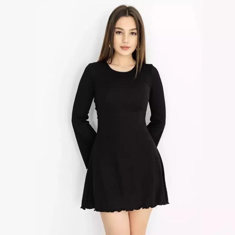 

Женское осенне-зимнее модное трикотажное платье из чистого хлопка с длинными рукавами и завернутыми ягодицами, повседневные платья на шнуровке M