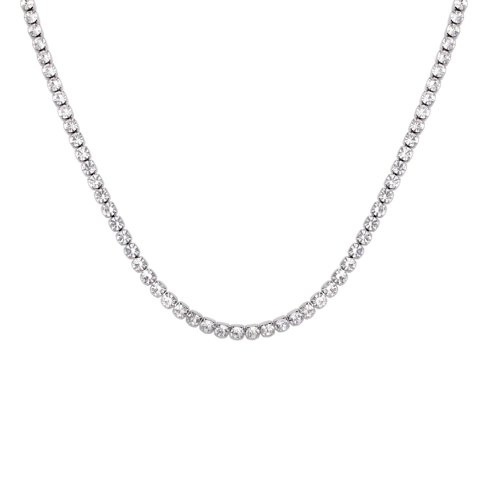 

Cubic Zirconia Tennis Necklace for Women Men Stainless Steel Chain Necklaces Waterproof Jewelry16inch-30inch 40cm серебряный