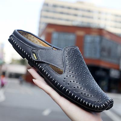 Mode Echte Leder Hausschuhe Herren Lässig Slipper Sommer Schuhe Atmungsaktiv Halbschleifer Herrenschuhe Mode Strand Flip Flops Luxus Sandalen