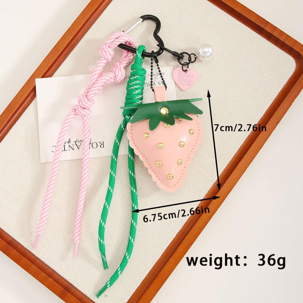 Cute leather strawberry pendant keychain braided rope love mobile phone chain bag pendant advanced sense
