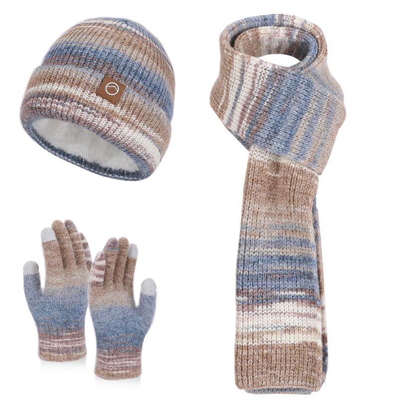 Winter Outdoor Warm Fashion Knitted Hat Women's Gloves Hat Scarf 3-Piece Set