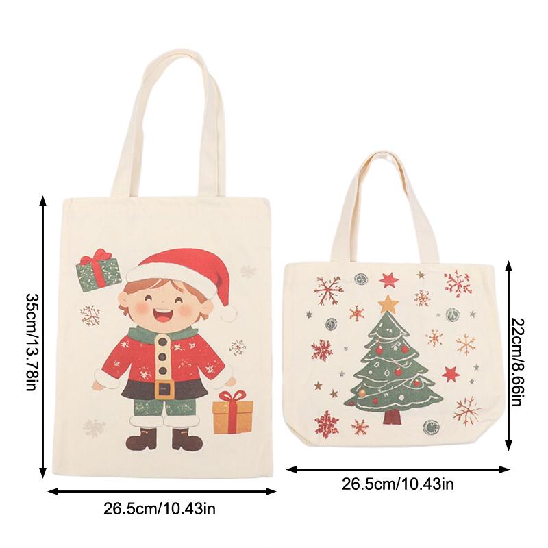 Christmas Gift Bags Cartoon Santa Claus Elk Christmas Tree Tote Canvas Bag Large Capacity Holiday Shopping Bag Happy New Year