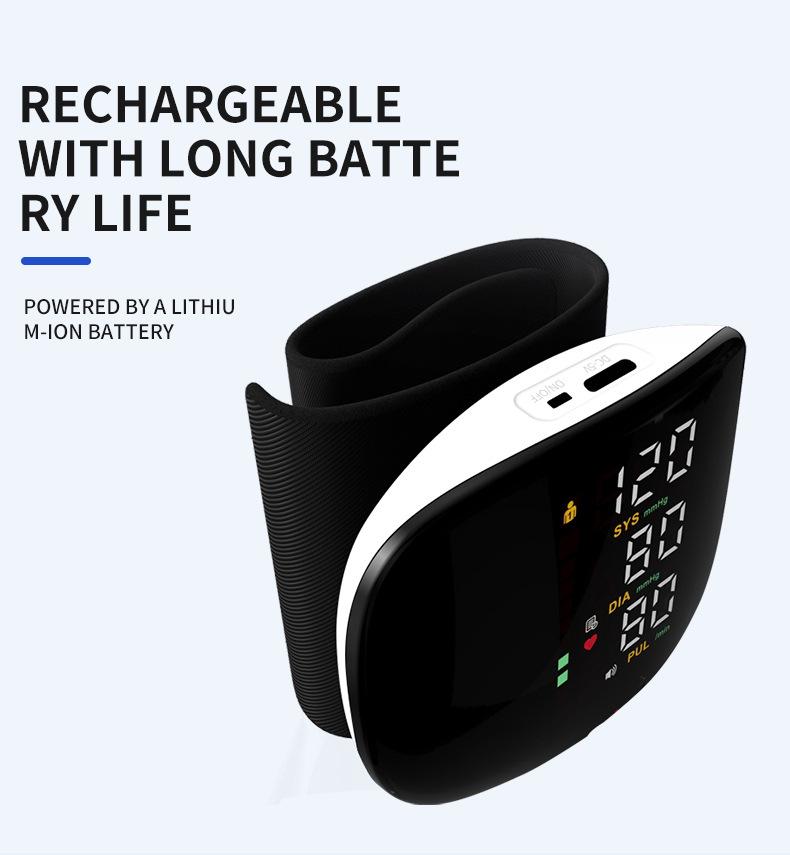 Intelligentes Englisches Modell Handgelenk-Blutdruckmessgerät mit Sprachausgabe, geteilter Pumpe, Lithiumbatterie und Touchscreen