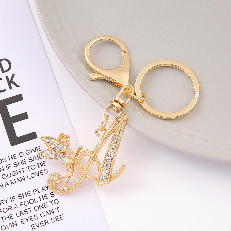 1Pc Alloy Rhinestone-Inlaid 26 English Letter Keychain Pendant For Women'S Fashion Car Bag Decoration Keychain Jewelry