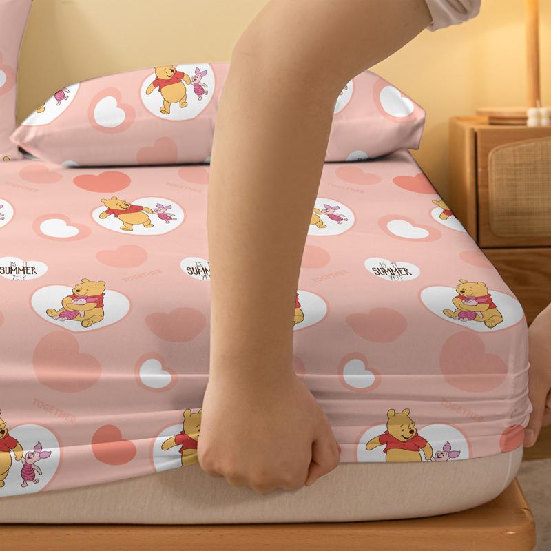 1 Cartoon Cute Winnie Piggy Pijie Pattern Twill Matte Fitted Sheet,Bedroom Printed Bed Cover,Bedding(No Pillowcase)
