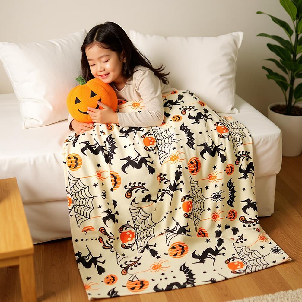 Halloween Throw Blankets Pumpkin Ghost Thin Blanket Reversible Fleece Warm Cozy Blanket Nap Blanket for Sofa All Season use Gift
