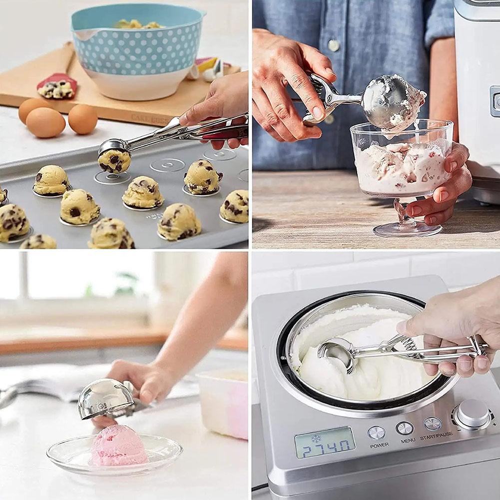 Ice Cream Scoop, 1/3PCS Cookie Scoops For Baking Stainless Steel Ice Cream Scooper With Trigger Release For Portion Control