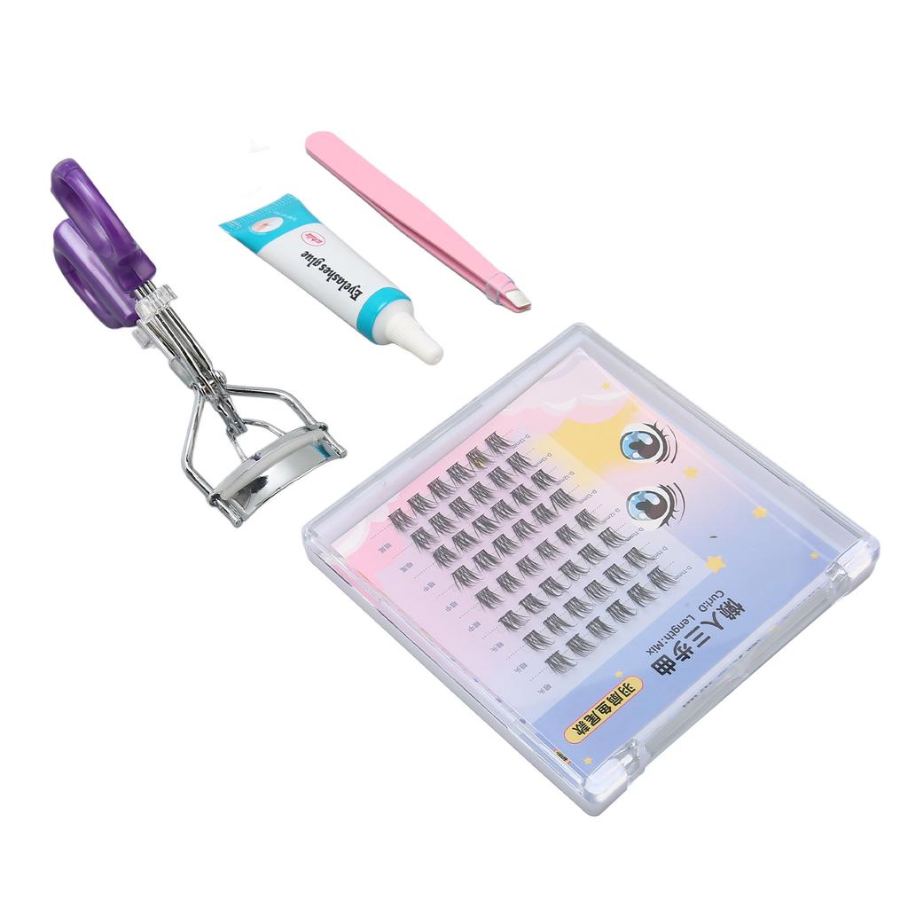 Individual False Eyelashes Kit Professional Cluster Lashes Tweezers Eyelash Extension Glue Curler Set
